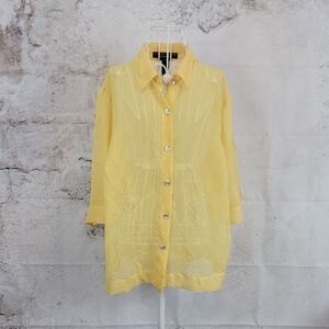 Liz Claiborne Crazy Horse Collection Light Yellow Sheer Blouse Womens Size 1X